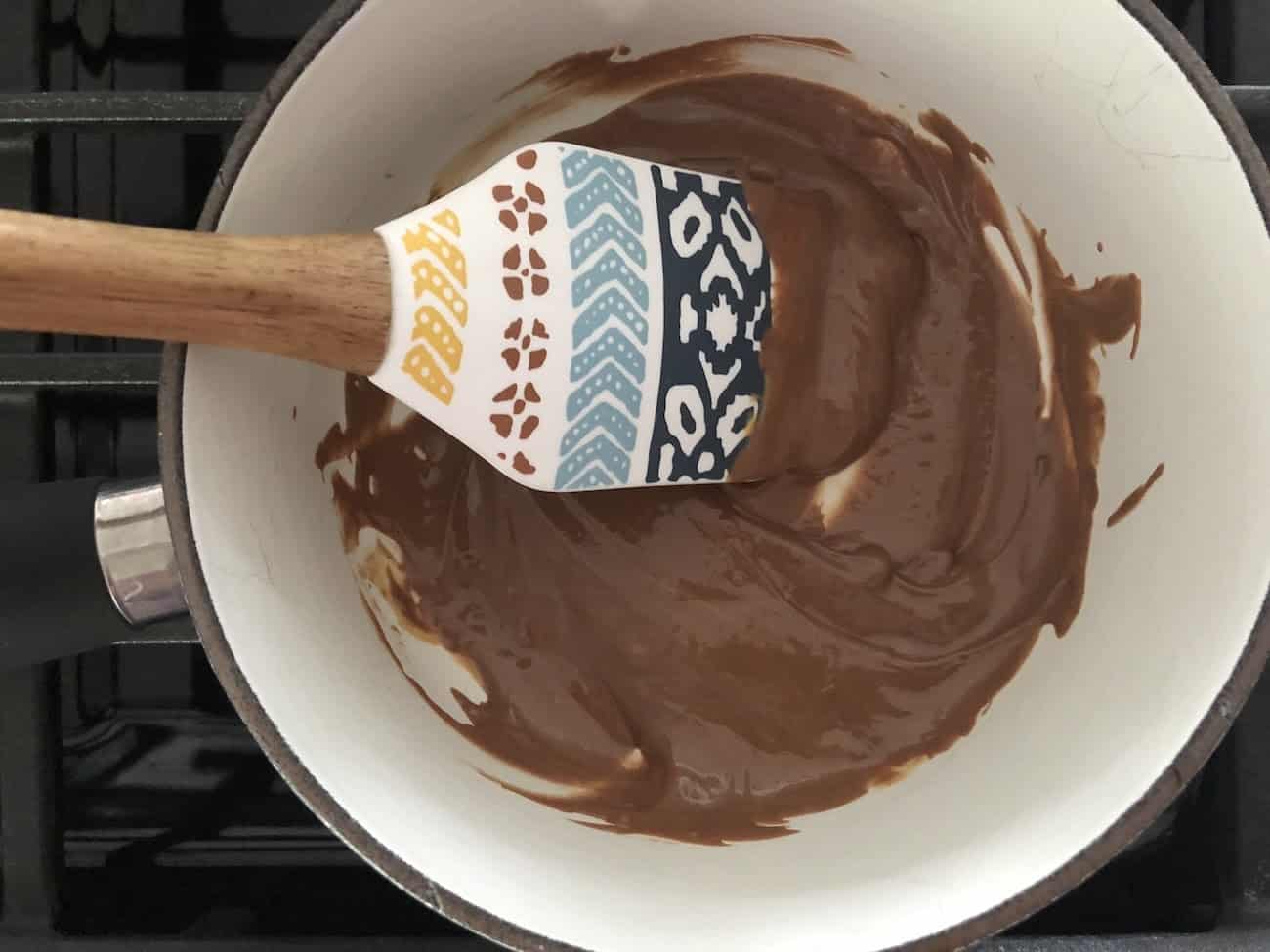 milk chocolate peanut butter drizzle in a pan