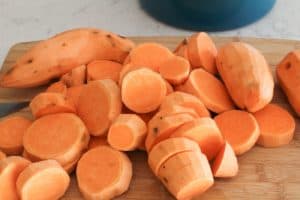 sweet potatoes prepped to boil