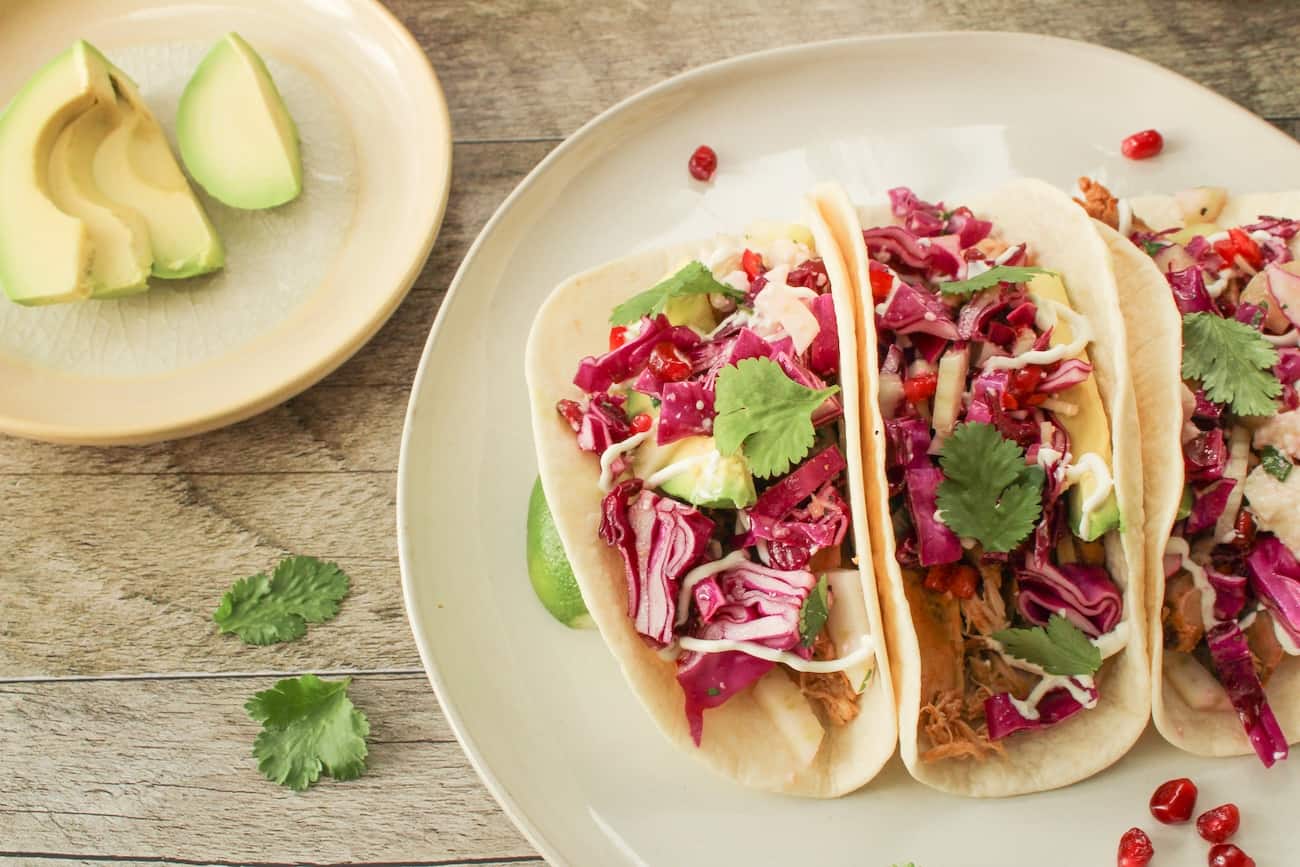 slow cooker chicken tacos with winter slaw